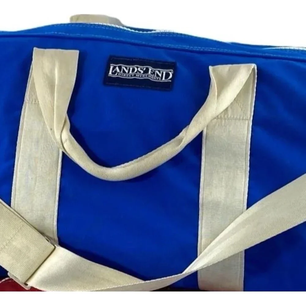 Vintage 80s Land’s End XL Blue Duffle Weekender Bag
